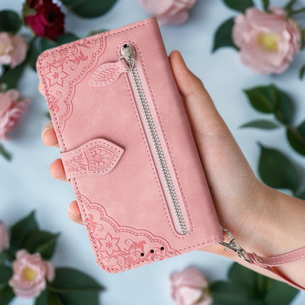 Botanical Embossed Wallet Case for Phone | Leather Flip Cover with Card Slots & Wrist Strap