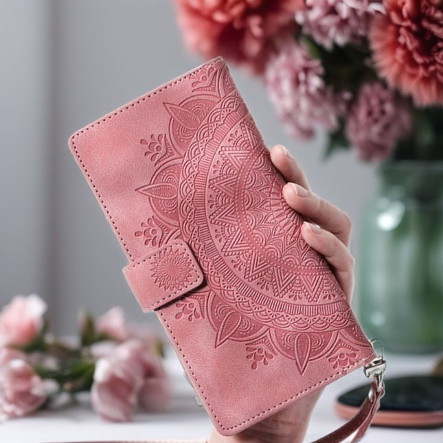 Lotus Mandala Bloom Leather Phone Wallet Case | Minimal Design with Secure Card Storage & Durable Protection