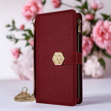 Monarch Luxe Zip Wallet iPhone Case Leather Card Holder with Chain Strap