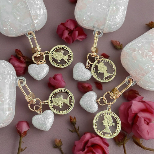 Opal Marble AirPods Case Glossy Protective Cover with Heart Coin Charm