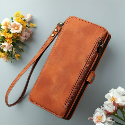 BlushCarry Leather Wallet iPhone Case Zipper Pocket Card Holder with Wrist Strap