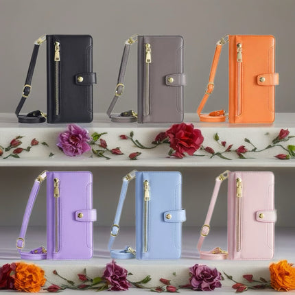 Minimal Leather Crossbody Phone Wallet Case | Zip Pocket, Card Slots & Shoulder Strap