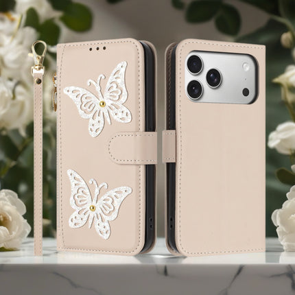 Butterfly Leather Wallet Case for iPhone | Zipper Pocket, Card Slots & Wrist Strap