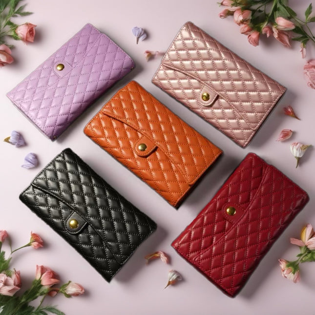 Quilted iPhone Wallet Case with Zip Pocket & Wrist Strap for Elegant Daily Carry