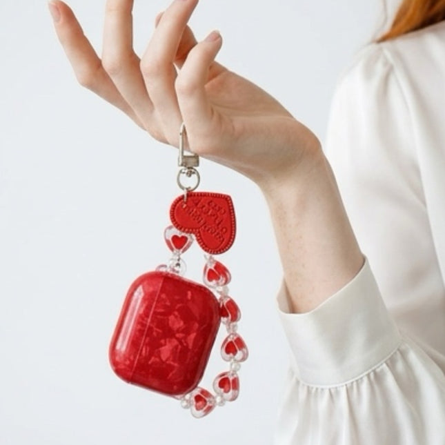 Garnet Marble AirPods Case Glossy Protective Cover with Heart Charm Strap