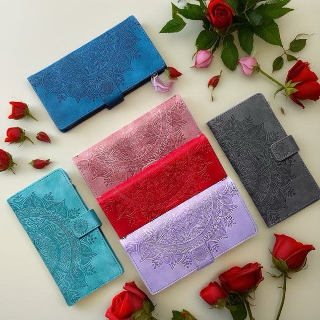 Lotus Mandala Bloom Leather Phone Wallet Case | Minimal Design with Secure Card Storage & Durable Protection