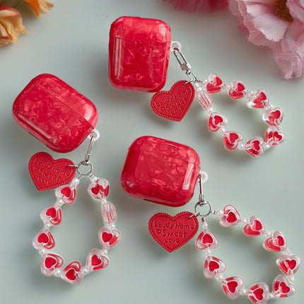 Garnet Marble AirPods Case Glossy Protective Cover with Heart Charm Strap