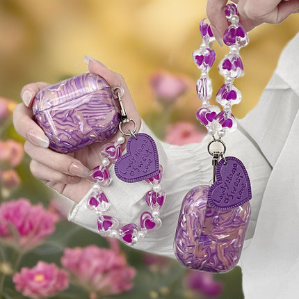 Purple Sapphire Marble AirPods Case Glossy Protective Cover with Heart Charm Strap