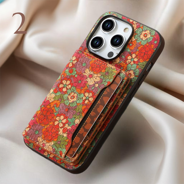 Bohemian Style Phone Case with Card Holder Stylish, Protective & Functional