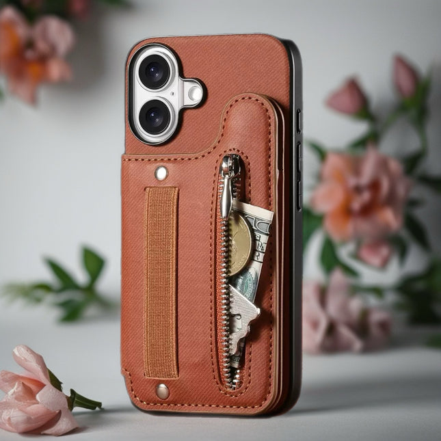 Multi Pocket Leather Phone Case with Zipper | Card Holder Phone Cover with Button Closure