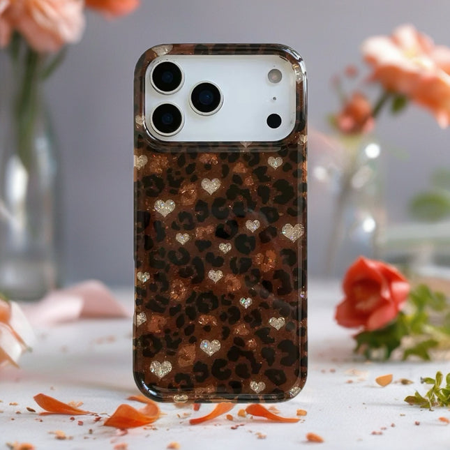 Glitter Leopard Heart Case for iPhone | Sparkly Protective Phone Cover