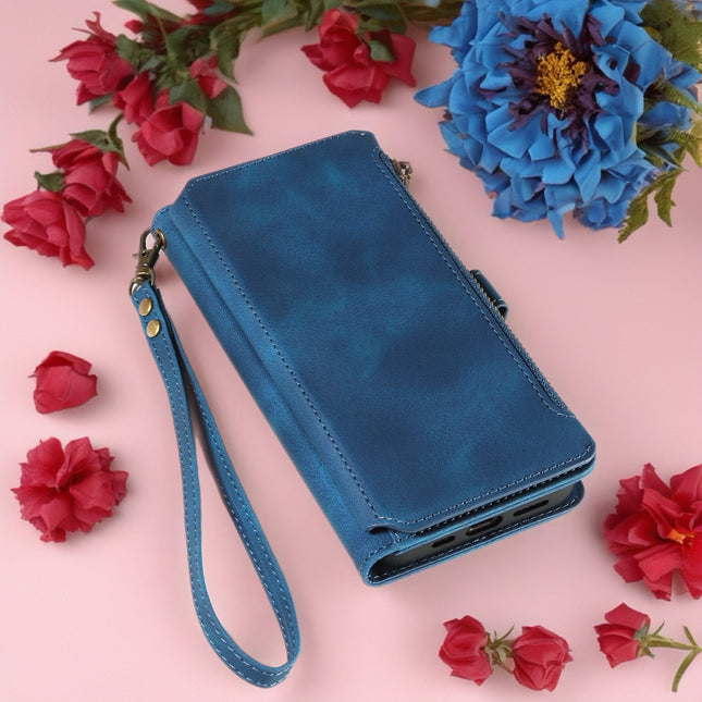 BlushCarry Leather Wallet iPhone Case Zipper Pocket Card Holder with Wrist Strap