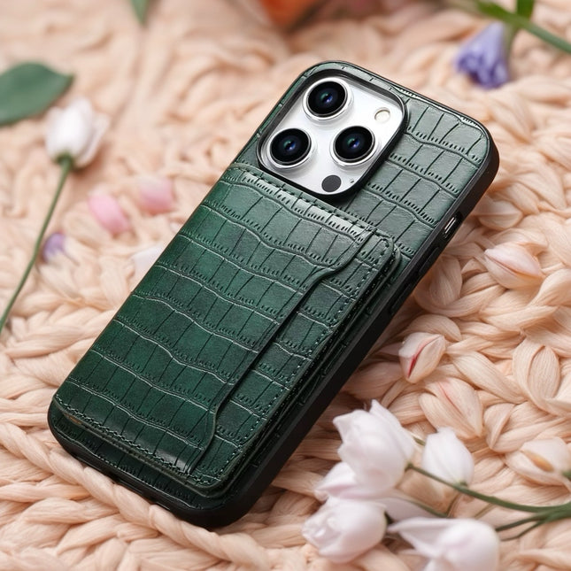 Alligator Style Leather Wallet iPhone Case with Card Holder, Luxury Shockproof Protective Back Cover