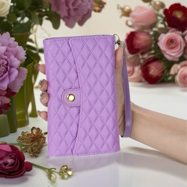 Quilted iPhone Wallet Case with Zip Pocket & Wrist Strap for Elegant Daily Carry