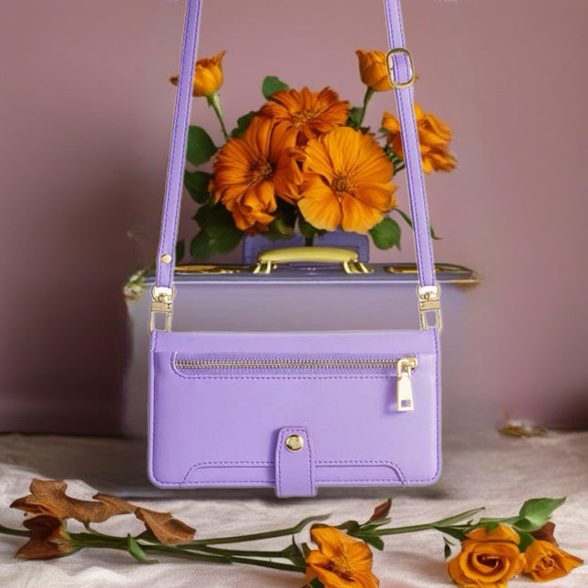 Minimal Leather Crossbody Phone Wallet Case | Zip Pocket, Card Slots & Shoulder Strap