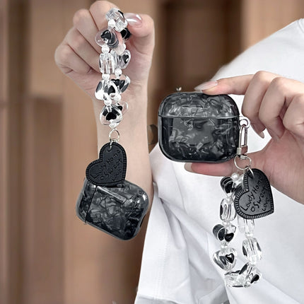Black Obsidian Marble AirPods Case Glossy Protective Cover with Heart Charm Strap
