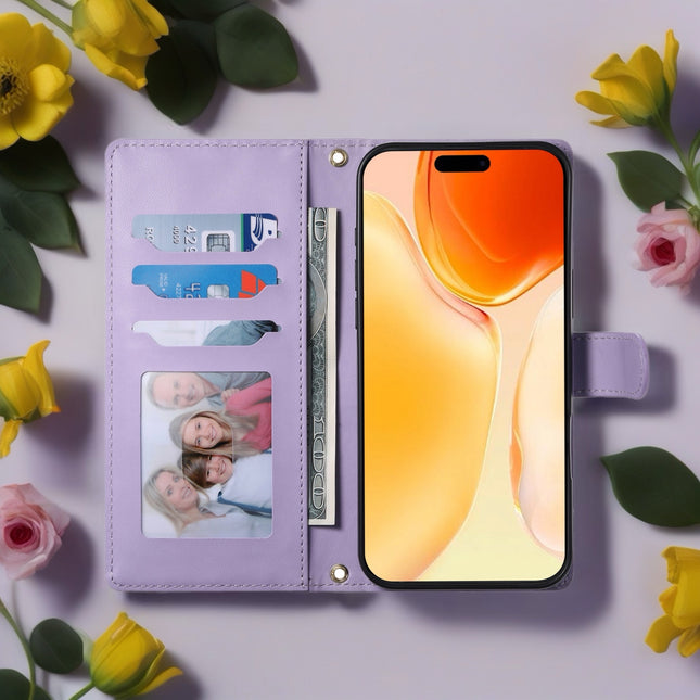 Leather Quilted iPhone Wallet Case | Flip Cover with Card Slots, Wrist Strap & Full Protection