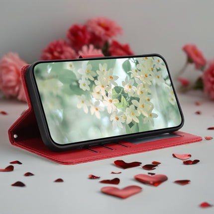 Scarlet Bloom Embossed Leather Wallet Phone Case Floral Snap Cover with Wrist Strap