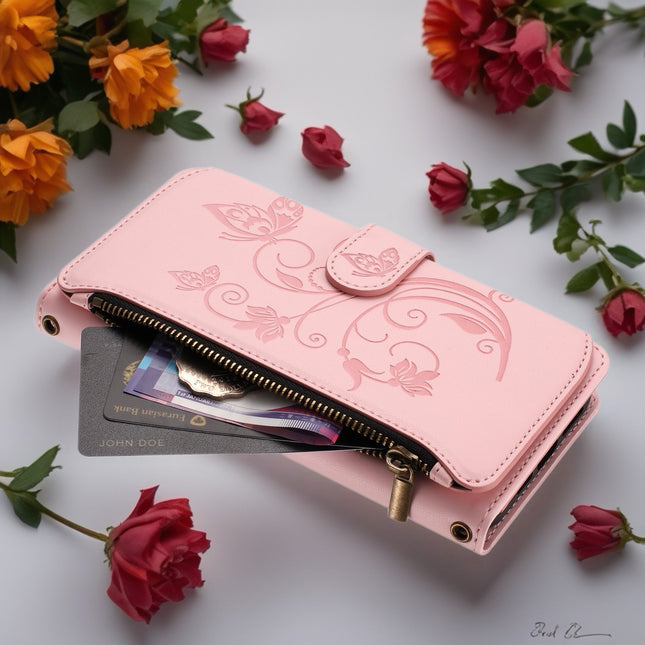 Velora Zip Phone Wallet Case with Card Slots & Wrist Strap | Secure Flip Stand Phone Cover