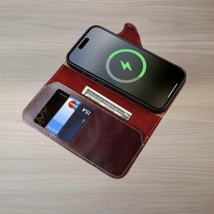 Genuine Leather MagSafe Phone Wallet Case | Premium Card Holder Cover with Secure MagSafe
