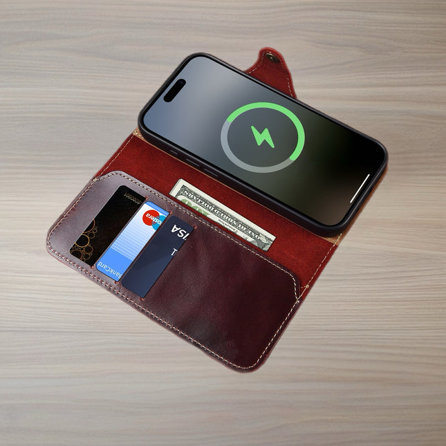 Genuine Leather MagSafe Phone Wallet Case | Premium Card Holder Cover with Secure MagSafe