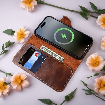 Genuine Leather MagSafe Phone Wallet Case | Premium Card Holder Cover with Secure MagSafe