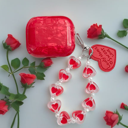 Garnet Marble AirPods Case Glossy Protective Cover with Heart Charm Strap