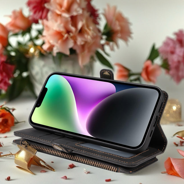 BlushCarry Leather Wallet iPhone Case Zipper Pocket Card Holder with Wrist Strap