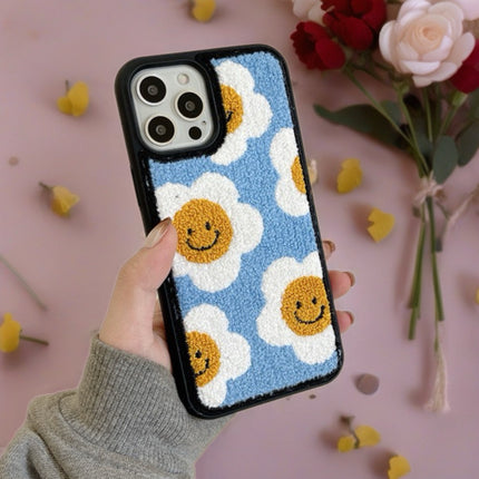 Smiley Daisy Tufted Fabric Case for iPhone | Cute Plush Protective Phone Cover