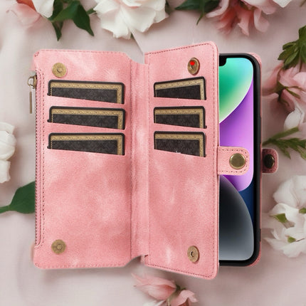 BlushCarry Leather Wallet iPhone Case Zipper Pocket Card Holder with Wrist Strap