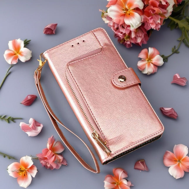 Valencia Luxe Zip Wallet Phone Case Multi Card Leather Cover with Wrist Strap