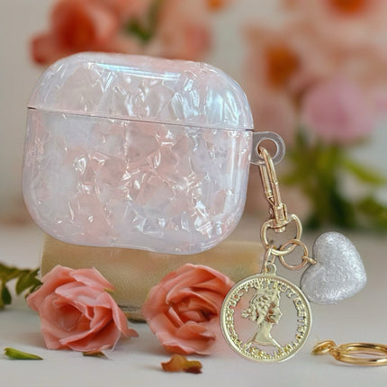 Opal Marble AirPods Case Glossy Protective Cover with Heart Coin Charm