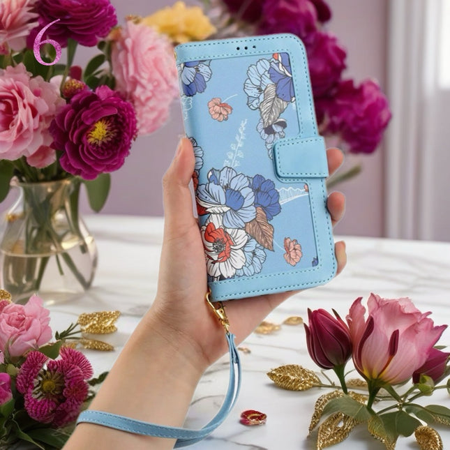 Tropical Tone Leather iPhone Wallet Case | Flip Cover with Card Slots & Wrist Strap