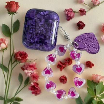 Amethyst Marble AirPods Case Glossy Protective Cover with Heart Charm Strap