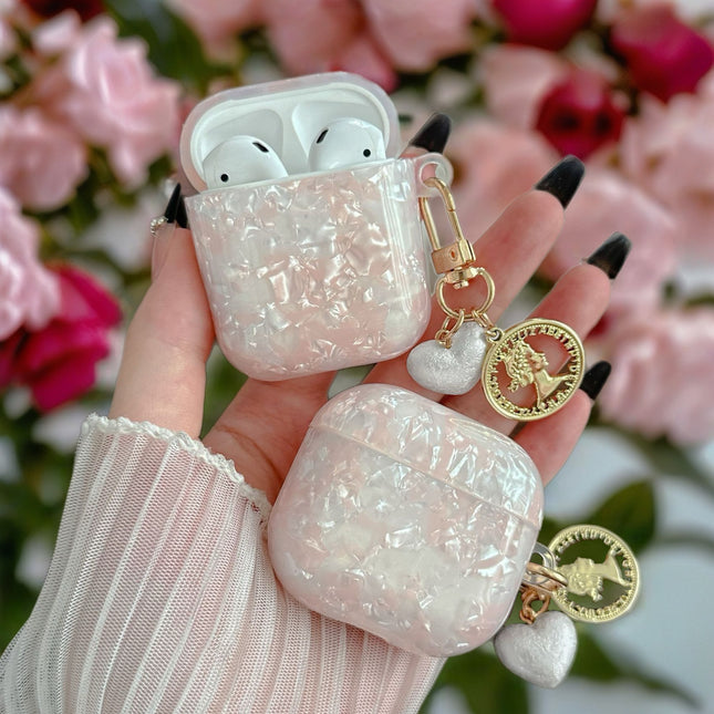Opal Marble AirPods Case Glossy Protective Cover with Heart Coin Charm