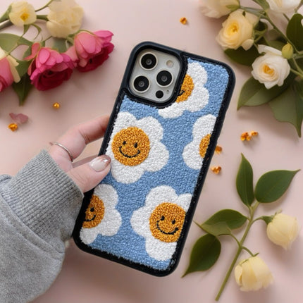 Smiley Daisy Tufted Fabric Case for iPhone | Cute Plush Protective Phone Cover