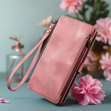 BlushCarry Leather Wallet iPhone Case Zipper Pocket Card Holder with Wrist Strap