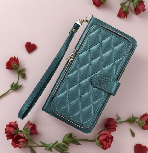 Padded Leather iPhone Wallet Phone Case with Zipper | Card Holder & Wrist Strap