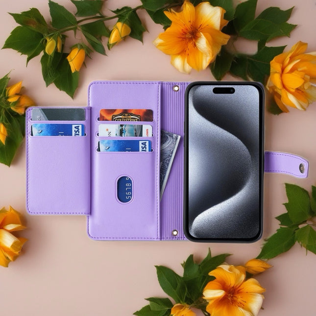 Minimal Leather Crossbody Phone Wallet Case | Zip Pocket, Card Slots & Shoulder Strap