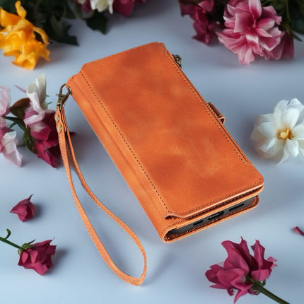 BlushCarry Leather Wallet iPhone Case Zipper Pocket Card Holder with Wrist Strap