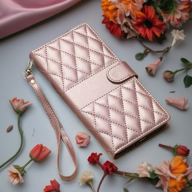 Leather Quilted iPhone Wallet Case | Flip Cover with Card Slots, Wrist Strap & Full Protection