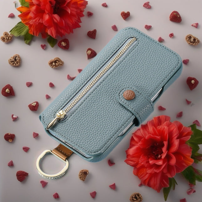 Multi-Function Leather Wallet Case for Phone | Zipper Pocket, Card Slots & Hand Strap