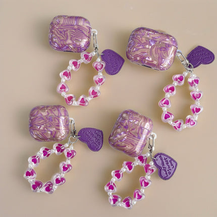 Purple Sapphire Marble AirPods Case Glossy Protective Cover with Heart Charm Strap