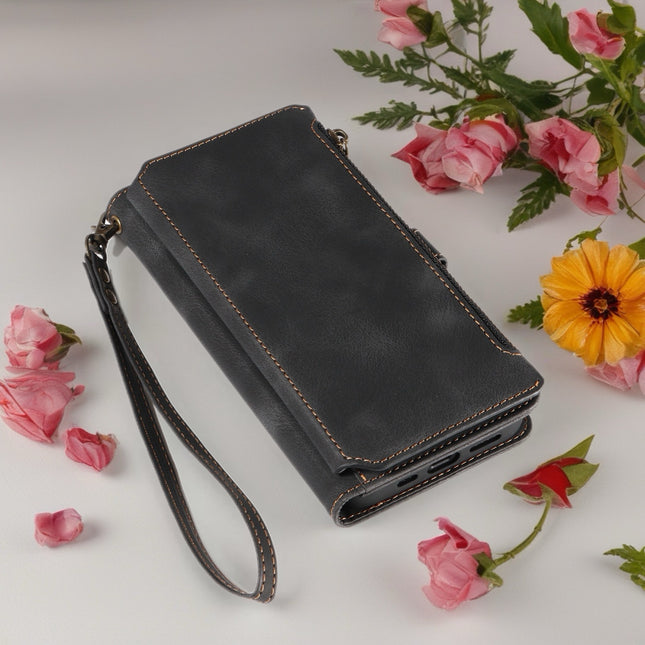 BlushCarry Leather Wallet iPhone Case Zipper Pocket Card Holder with Wrist Strap