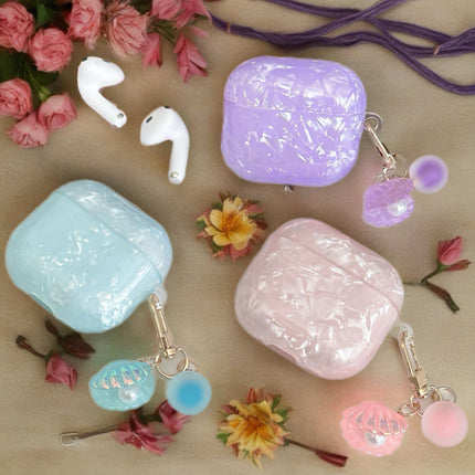 Pearl Marble AirPods Case Glossy Protective Cover with Shell Charm