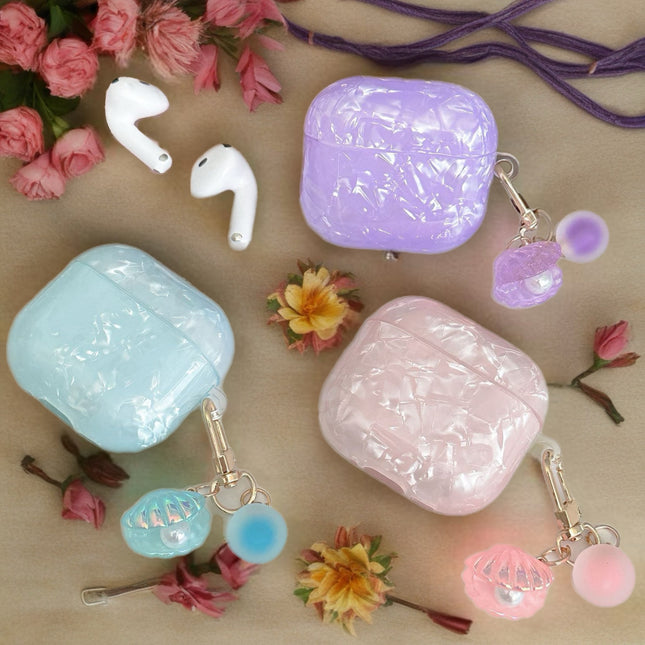 Pearl Marble AirPods Case Glossy Protective Cover with Shell Charm