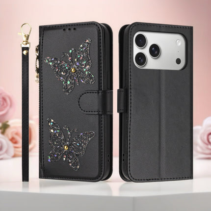 Butterfly Leather Wallet Case for iPhone | Zipper Pocket, Card Slots & Wrist Strap