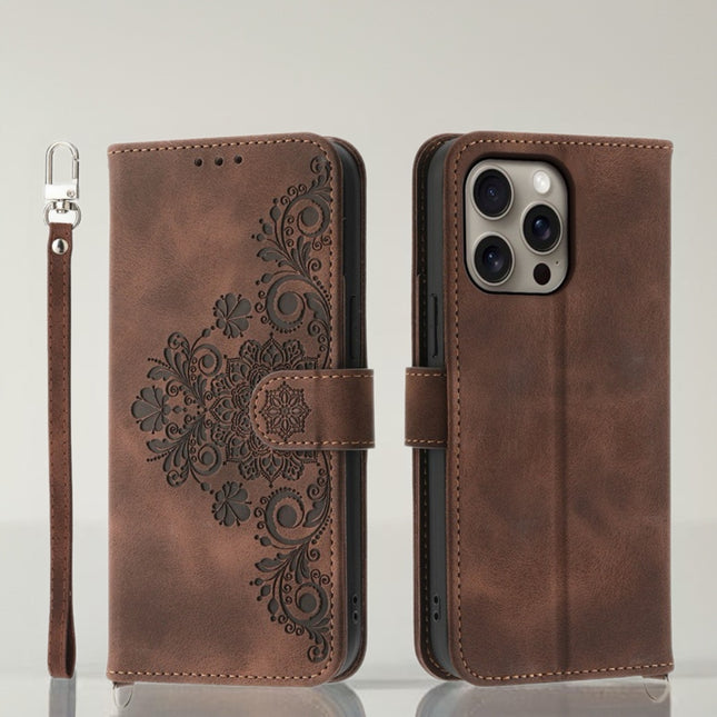 Floral Embossed Leather Flip Wallet Case for iPhone | Card Holder & Full Body Protective Cover