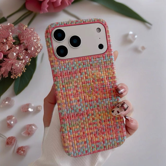 Pastel Woven Heart Fabric Case for iPhone | Protective Textile MagSafe Phone Cover
