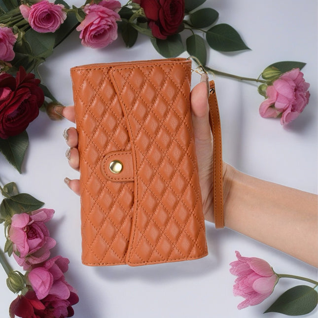 Quilted iPhone Wallet Case with Zip Pocket & Wrist Strap for Elegant Daily Carry